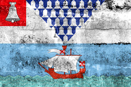 Flag of Belfast, Northern Ireland, UK, painted on dirty wallの写真素材