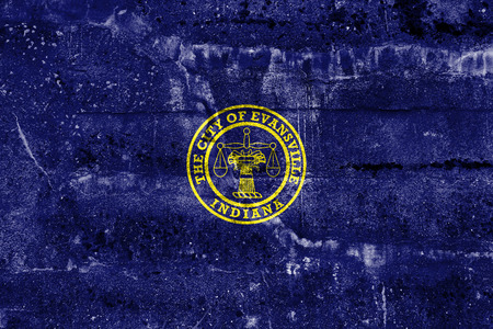 Flag of Evansville, Indiana, USA, painted on dirty wallの写真素材