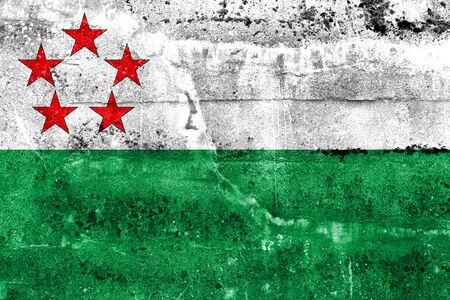 Flag of Milagro, Ecuador, painted on dirty wallの写真素材