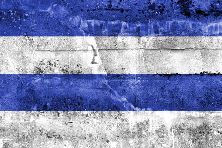 Flag of Oslo, Norway, 1924-2000, painted on dirty wallの写真素材