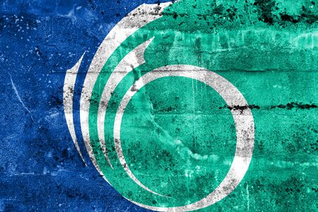 Flag of Ottawa, Ontario, Canada, painted on dirty wallの写真素材
