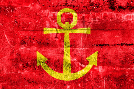 Flag of Narvik, Norway, painted on dirty wallの写真素材