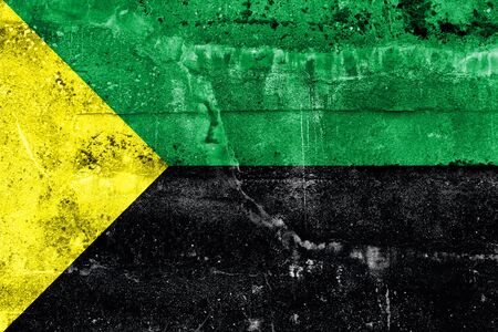 Flag of Puerto Francisco de Orellana, Ecuador, painted on dirty wallの写真素材