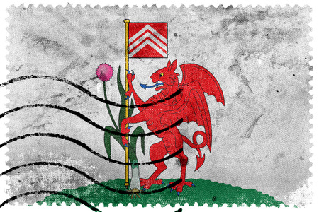 Flag of Cardiff, Wales, UK, old postage stampの写真素材
