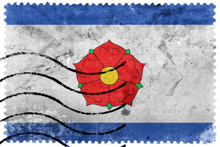 Flag of Cesky Krumlov, Czechia, old postage stampの写真素材