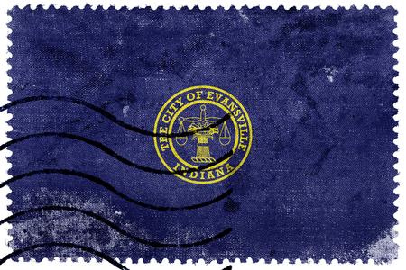 Flag of Evansville, Indiana, USA, old postage stampの写真素材