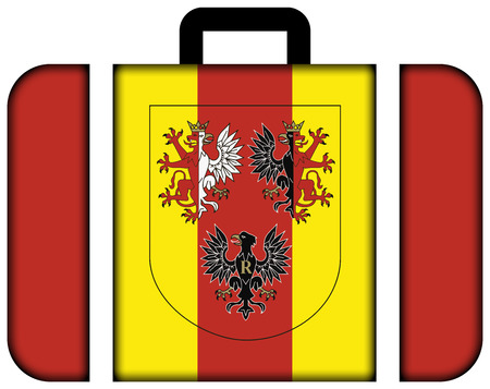 Flag of Lodz Voivodeship with Coat of Arms, Poland. Suitcase icon, travel and transportation conceptの写真素材