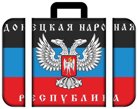 The flag of Donetsk Republic, a pro-Russian separatist organization operating in Donetsk, Ukraine. Suitcase icon, travel and transportation conceptの写真素材