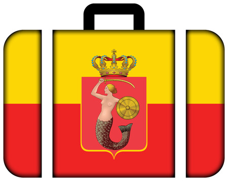 Flag of Warsaw with Coat of Arms, Poland. Suitcase icon, travel and transportation conceptの写真素材