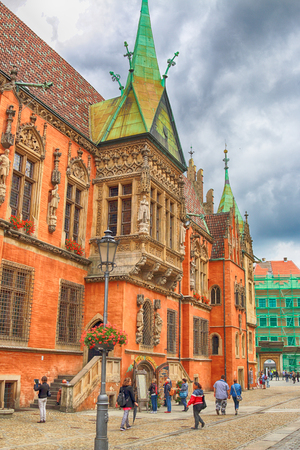 WROCLAW, POLAND - JULY 13, 2017: Wroclaw Old Town. City with one of the most colorful market squares in Europe. Historical capital of Lower Silesia, Poland, Europe.のeditorial素材