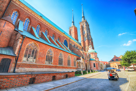 WROCLAW, POLAND - JULY 18, 2017: Wroclaw Old Town. Cathedral Island (Ostrow Tumski) is the oldest part of the city. Historic buildings on a summer day. Capital of Lower Silesia, Poland, Europe.のeditorial素材