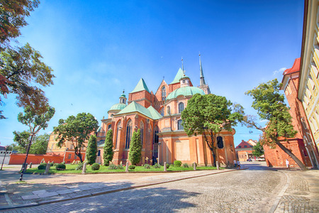 WROCLAW, POLAND - JULY 18, 2017: Wroclaw Old Town. Cathedral Island (Ostrow Tumski) is the oldest part of the city. Historic buildings on a summer day. Capital of Lower Silesia, Poland, Europe.のeditorial素材