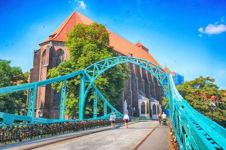 WROCLAW, POLAND - JULY 18, 2017: Wroclaw Old Town. Cathedral Island (Ostrow Tumski) is the oldest part of the city. Historic buildings on a summer day. Capital of Lower Silesia, Poland, Europe.のeditorial素材