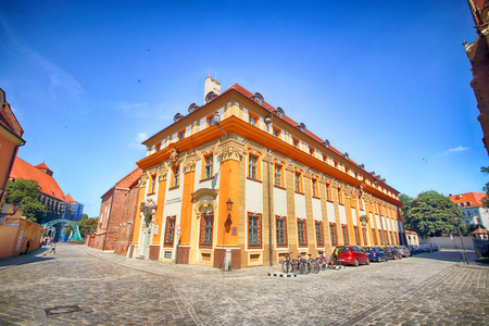 WROCLAW, POLAND - JULY 18, 2017: Wroclaw Old Town. Cathedral Island (Ostrow Tumski) is the oldest part of the city. Historic buildings on a summer day. Capital of Lower Silesia, Poland, Europe.のeditorial素材