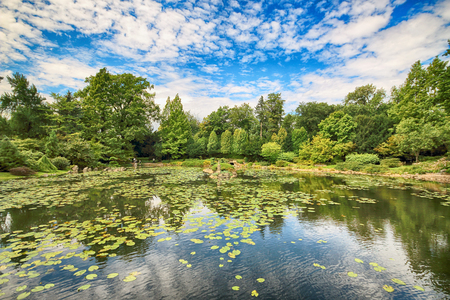 WROCLAW, POLAND - AUGUST 04, 2017: Japanese Garden is situated in the vicinity of the historical Pergola and Centennial Hall. It represents one of few traces after the World Expo in 1913.のeditorial素材