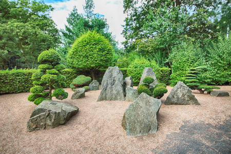 WROCLAW, POLAND - AUGUST 04, 2017: Japanese Garden is situated in the vicinity of the historical Pergola and Centennial Hall. It represents one of few traces after the World Expo in 1913.のeditorial素材