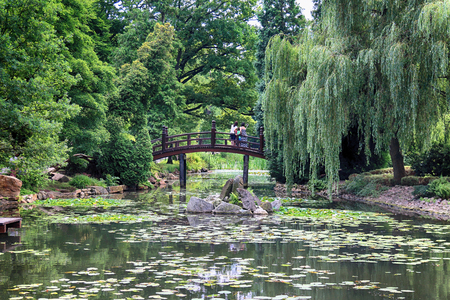 WROCLAW, POLAND - AUGUST 04, 2017: Japanese Garden is situated in the vicinity of the historical Pergola and Centennial Hall. It represents one of few traces after the World Expo in 1913.のeditorial素材