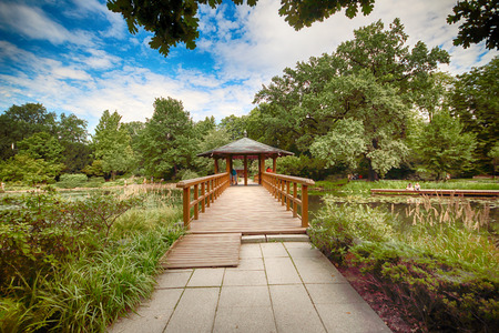 WROCLAW, POLAND - AUGUST 04, 2017: Japanese Garden is situated in the vicinity of the historical Pergola and Centennial Hall. It represents one of few traces after the World Expo in 1913.のeditorial素材