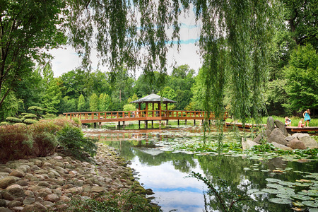 WROCLAW, POLAND - AUGUST 04, 2017: Japanese Garden is situated in the vicinity of the historical Pergola and Centennial Hall. It represents one of few traces after the World Expo in 1913.のeditorial素材
