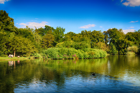 WROCLAW, POLAND - AUGUST 07, 2017: South Park in Wroclaw was built out of nothing in the south of the city in 1877. Hugo Richter and Ferdinand Cohn had created a park with meadows and a large pond.のeditorial素材