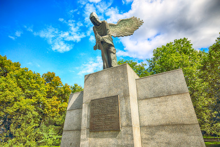 WROCLAW, POLAND - AUGUST 14, 2017: Wroclaw Old Town. Monument to the Victims of the Katyn Massacre. Designed by Tadeusz Tchorzewski.のeditorial素材