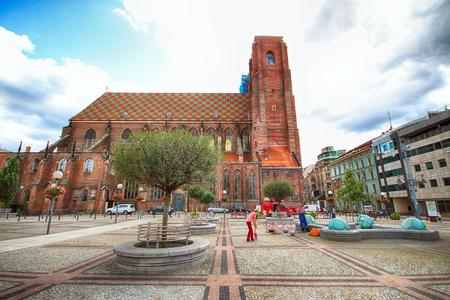WROCLAW, POLAND - AUGUST 23, 2017: Cathedral of St. Mary Magdalene is one of the oldest temples in the city. Built in 1226-1232, it was the first parish church, gathering the then German colonists.のeditorial素材