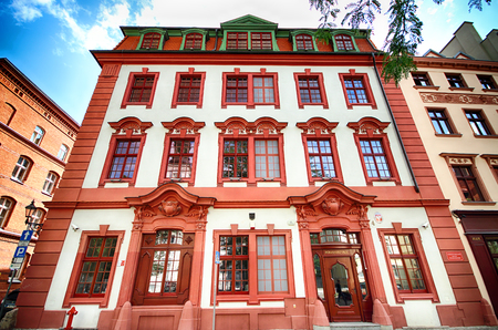 WROCLAW, POLAND - AUGUST 23, 2017: Wroclaw Old Town. Nankiera Square. Historic buildings on a summer day. Historical capital of Lower Silesia, Poland, Europe.のeditorial素材