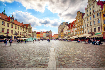 WROCLAW, POLAND - AUGUST 23, 2017: Wroclaw Old Town. City with one of the most colorful market squares in Europe. Historical capital of Lower Silesia, Poland, Europe.のeditorial素材