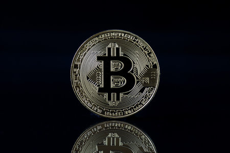 Physical version of Bitcoin, new virtual money. Conceptual image for worldwide cryptocurrency and...