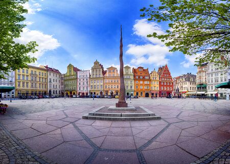 WROCLAW, POLAND - APRIL 22, 2019: Wroclaw Old Town. Salt Square. City with one of the most colorful market squares in Europe. Historical capital of Lower Silesia, Poland, Europe.のeditorial素材