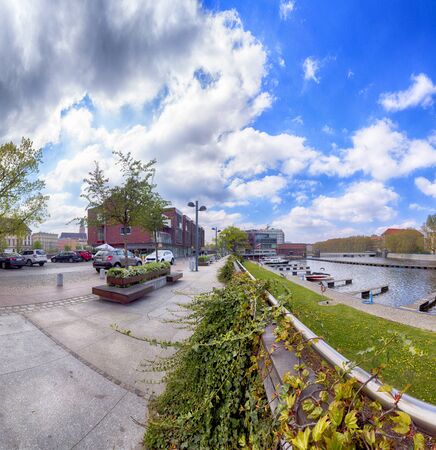 WROCLAW, POLAND - APRIL 22, 2019: Wroclaw Old Town. A downtown Marina near the University of Wroclaw. Historical capital of Lower Silesia, Poland, Europe. Panorama.のeditorial素材