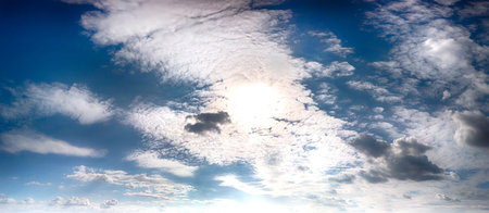 Blue sky with clouds and sun in late September background.