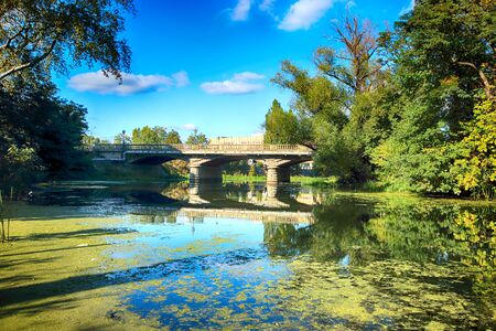 WROCLAW, POLAND - OCTOBER 06, 2019: Wroclaw Old Town. Olawski Bridge is a road bridge over the Olawa River in Wroclaw, Poland. It was constructed during 1882â1883 and was designed by Alexander Kaumann.のeditorial素材