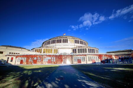 WROCLAW, POLAND - OCTOBER 18, 2019: Centennial Hall (People's Hall) in Wroclaw. The Hall inscription on UNESCO World Heritage List in 2006 emphasized the rank of this facility. Designed by Max Berg.のeditorial素材