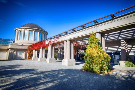 WROCLAW, POLAND - OCTOBER 18, 2019: Pergola - a 640 meter long structure built in 1913 in the shape of a semi-ellipse as an integral part of the Centennial Hall Exhibition Grounds.のeditorial素材