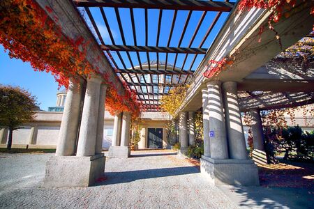 WROCLAW, POLAND - OCTOBER 18, 2019: Pergola - a 640 meter long structure built in 1913 in the shape of a semi-ellipse as an integral part of the Centennial Hall Exhibition Grounds.のeditorial素材
