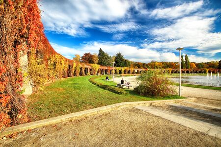 WROCLAW, POLAND - OCTOBER 18, 2019: Pergola - a 640 meter long structure built in 1913 in the shape of a semi-ellipse as an integral part of the Centennial Hall Exhibition Grounds.のeditorial素材