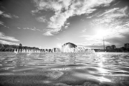 WROCLAW, POLAND - OCTOBER 18, 2019: Wroclaw Multimedia Fountain and Centennial Hall (People's Hall) in Wroclaw, Poland. The Hall has been entered on UNESCO World Heritage List in 2006.のeditorial素材
