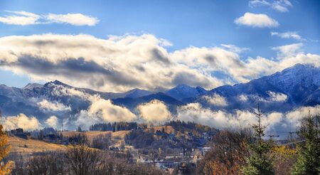 Polish Tatra Mountains landscape early morning. Tatra National Park in autumn, Zakopane, Poland, Europe.の写真素材