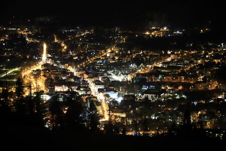 ZAKOPANE, POLAND - NOVEMBER 03, 2019: Night view of the city of Zakopane from Gubalowka, Poland, Europe. Gubalowka mountain is a popular tourist attraction, offering views of the Tatras and Zakopane.のeditorial素材