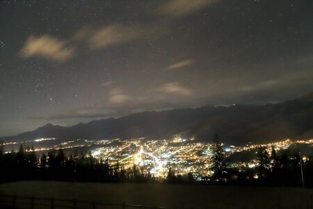 ZAKOPANE, POLAND - NOVEMBER 03, 2019: Night view of the city of Zakopane from Gubalowka, Poland, Europe. Gubalowka mountain is a popular tourist attraction, offering views of the Tatras and Zakopane.のeditorial素材