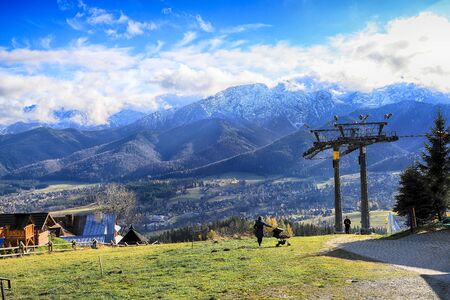 ZAKOPANE, POLAND - NOVEMBER 06, 2019: View of the city of Zakopane from Gubalowka, Poland, Europe. Gubalowka mountain is a popular tourist attraction, offering views of the Tatras and Zakopane.のeditorial素材