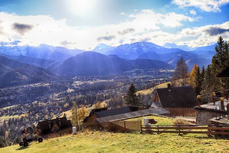 ZAKOPANE, POLAND - NOVEMBER 06, 2019: Tatra National Park in autumn. Polish Tatra Mountains landscape early morning, Zakopane, Poland, Europe.のeditorial素材