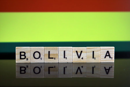 Bolivia Flag and country name made of small wooden letters. Studio shot.の写真素材