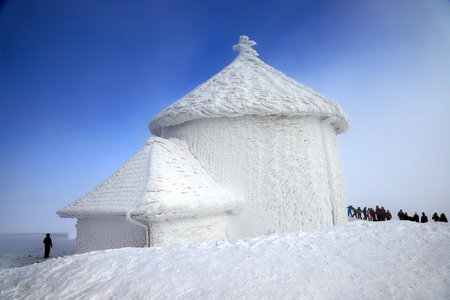 KARPACZ, POLAND - MARCH 08, 2020: St. Lawrence's Chapel in the Winter. A Roman Catholic chapel...
