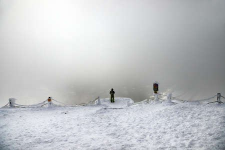 KARPACZ, POLAND - MARCH 08, 2020: Tourist trail to Sniezka (mountain on the border between the Czech Republic and Poland). Winter landscape. Giant Mountains, Poland, Europe.のeditorial素材