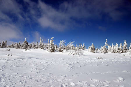 KARPACZ, POLAND - MARCH 08, 2020: Tourist trail to Sniezka (mountain on the border between the Czech Republic and Poland). Winter landscape. Giant Mountains, Poland, Europe.のeditorial素材