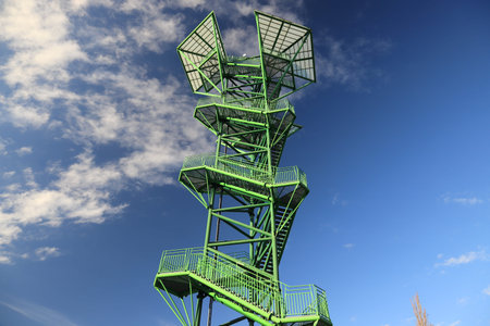 WROCLAW, POLAND - MARCH 11, 2020: The Kotowice observation tower is located just off the bank of the...