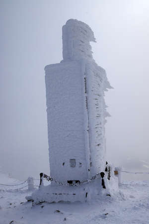 KARPACZ, POLAND - MARCH 08, 2020: Snezka or Sniezka (in Czech and Polish) is a mountain on the border between the Czech Republic and Poland, Giant Mountains, Poland, Europe.のeditorial素材