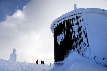 KARPACZ, POLAND - MARCH 08, 2020: Snezka or Sniezka (in Czech and Polish) is a mountain on the border between the Czech Republic and Poland, Giant Mountains, Poland, Europe.のeditorial素材